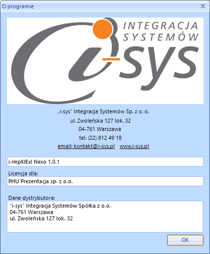 O programie Opcja ta jest dostępna z Pomoc -> O programie i służy do wyświetlenia informacji dotyczących programu (rys. 10).