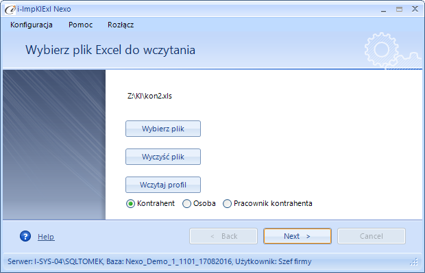 3. Praca z programem Plik Excel W pierwszym kroku wskazujemy plik Excel do zaimportowania przyciskiem Wybierz plik (rys. 11).