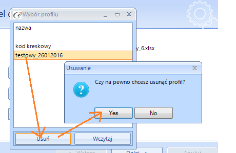 (rys. 18) Wczytywanie profilu Pojawi się wtedy okienko wyboru profilu, gdzie należy wskazać wybrany profil i wcisnąć Wczytaj lub dwukrotnie kliknąć na wybranym profilu.