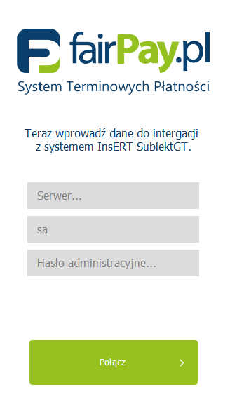 3.5.3 Insert Subiekt GT W polu Serwer podaj pełną ścieżkę (pisaną wielkimi literami) do bazy danych SQL wykorzystywanej przez program SubiektGT. Np. CON-81\SUBIEKTGT Uwaga!