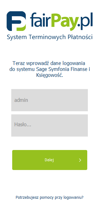 3.5.4 Sage Symfonia Finanse i Księgowość Uzupełnij pola login i hasło danymi, których