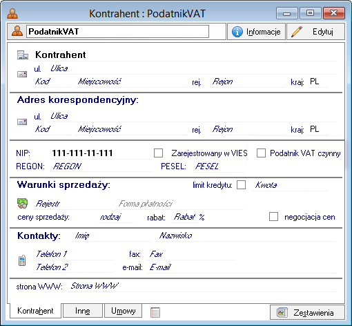 6.6 Wykaz wymaganych danych kontrahenta dla systemu Symfonia