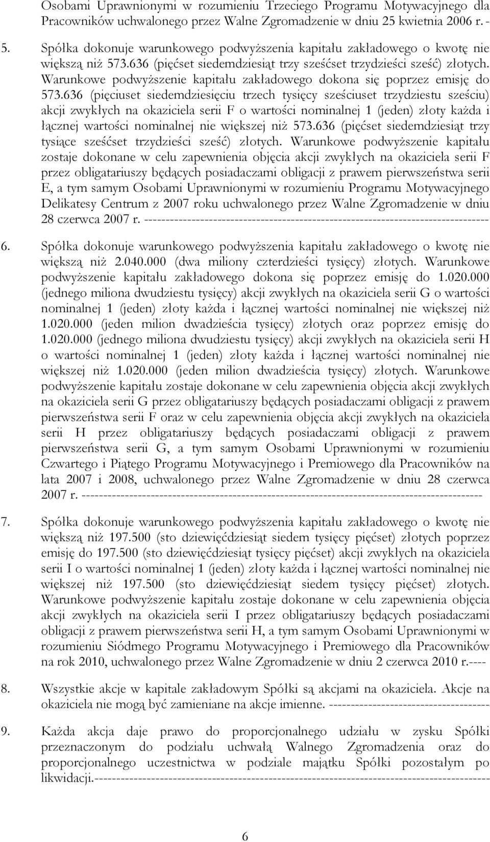 Warunkowe podwyższenie kapitału zakładowego dokona się poprzez emisję do 573.