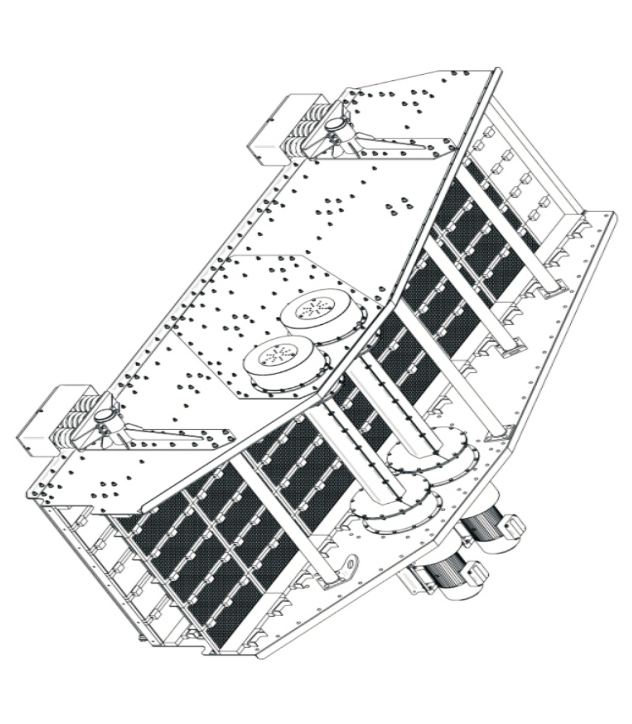 Rys. 9. Przesiewacz wibracyjny PWP2 1,8 5,25 w górny pok³ad sit poliuretanowych, mocowanych w systemie PRO-CLIN o oczku 20 mm.