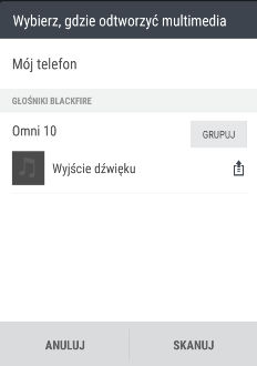 112 Rozrywka Przesyłanie strumieniowe muzyki do głośników zgodnych z Blackfire BLACKFIRE RESEARCH Muzykę z HTC Desire 820 można odtwarzać jednocześnie za pomocą kilku głośników zgodnych z Blackfire.