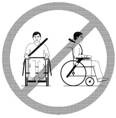 Pasy nie mogą przechodzić przez części wózka na jak podłokietnik czy koła. Pasy nie mogą przechodzić przez części wózka na jak podłokietnik czy koła. 2.