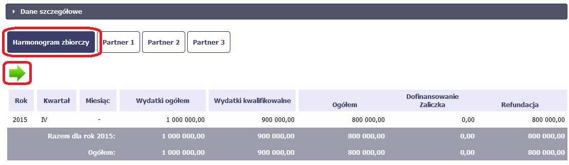 7.4.2. Przesłanie harmonogramu zbiorczego Po uzupełnieniu danych przez wszystkich partnerów partner wiodący w projekcie przesyła harmonogram zbiorczy do Instytucji Pośredniczącej.