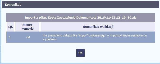 Twoim dysku lokalnym, z którego ma pobrać załączniki o wskazanych przez Ciebie nazwach: Uwaga: Jeżeli nazwy załączników nie będą zgodne, system wyświetli komunikat o błędzie (wskazując komórkę w