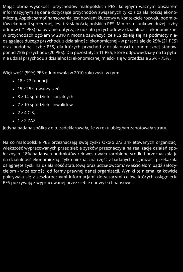 MONITORING PODMIOTÓW EKONOMII SPOŁECZNEJ W MAŁOPOLSCE 24 Mając obraz wysokości przychodów małopolskich PES, kolejnym ważnym obszarem informacyjnym są dane dotyczące przychodów związanych tylko z