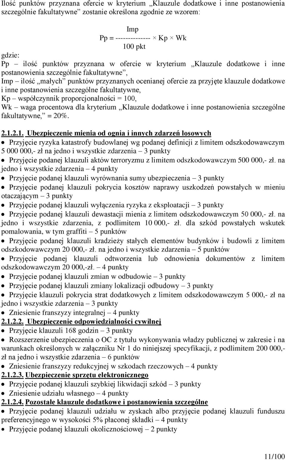 inne postanowienia szczególne fakultatywne, Kp współczynnik proporcjonalności = 10