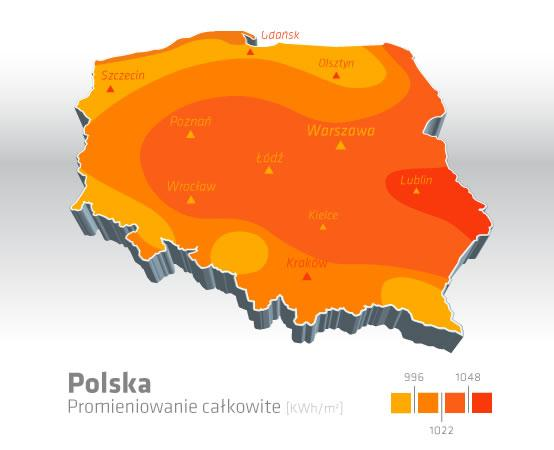 Nasłonecznienie Polski Średnia liczba godzin