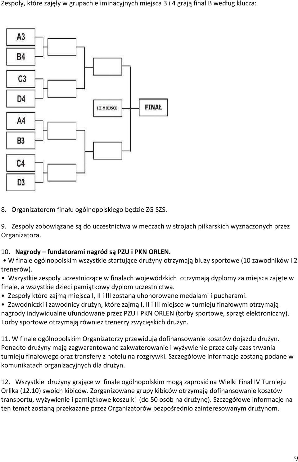 W finale ogólnopolskim wszystkie startujące drużyny otrzymają bluzy sportowe (10 zawodników i 2 trenerów).