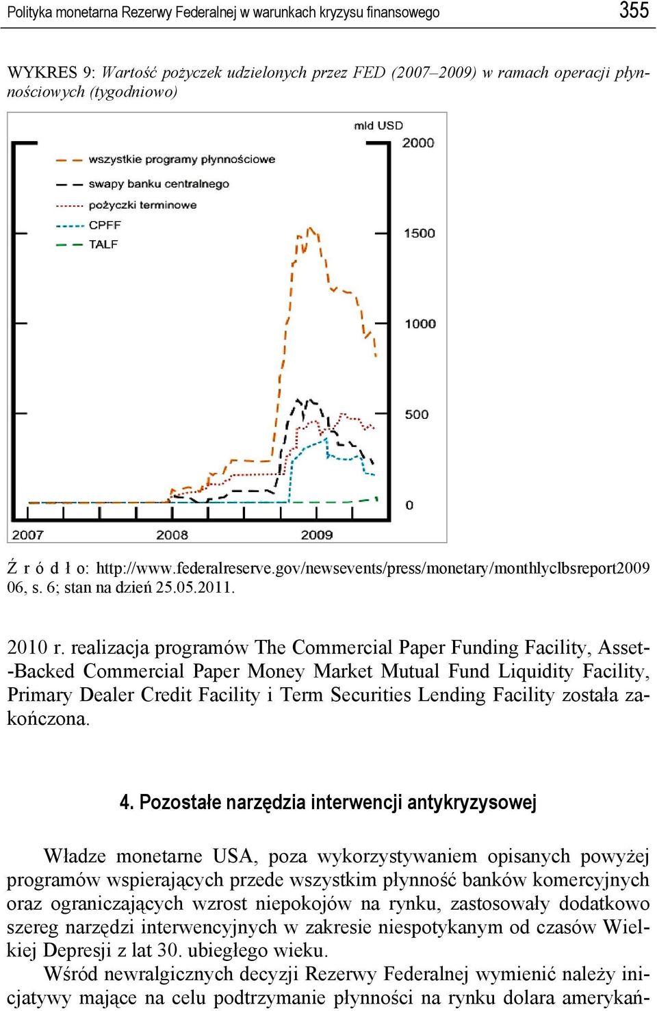 realizacja programów The Commercial Paper Funding Facility, Asset- -Backed Commercial Paper Money Market Mutual Fund Liquidity Facility, Primary Dealer Credit Facility i Term Securities Lending