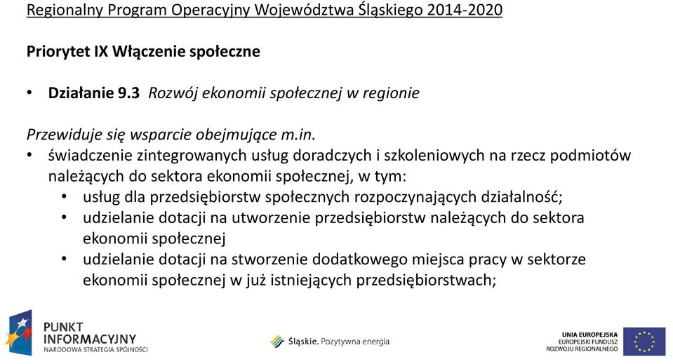 świadczenie zintegrowanych usług doradczych i szkoleniowych na rzecz podmiotów należących do sektora ekonomii społecznej, w tym: usług dla