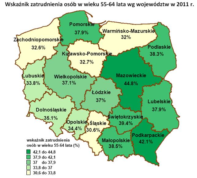 Źródło: Analiza porównawcza województw w kontekście realizacji celów Programu Operacyjnego Kapitał Ludzki 2007-2013, wrzesień 2012 Dezaktywacja zawodowa osób starszych prowadzi do utraty istotnego