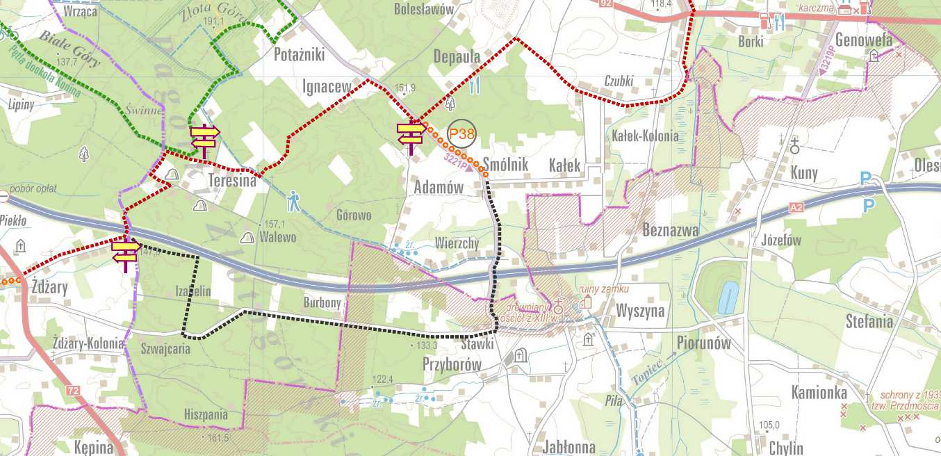 4.1.9. Gmina Krzymów Rysunek 37. Mapa turystyczna Gminy Krzymów z przebiegiem dróg rowerowych wraz z niezbędnym doposażeniem infrastrukturalnym (stan istniejący i plany).