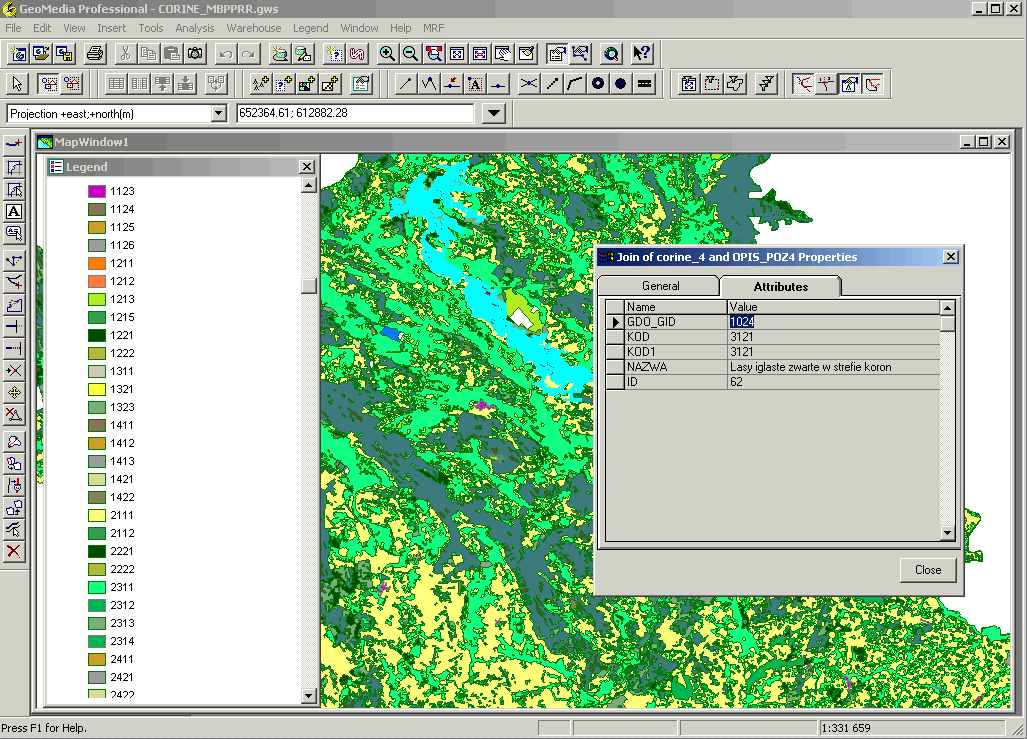 Zakres informacji - 76 klas pokrycia terenu - najmniejsze wyróżnienie 120m x 120m Mapa