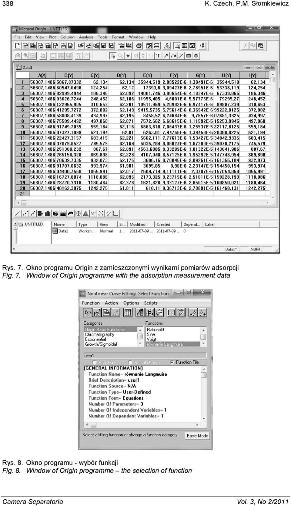 Window of Origin programme with the adsorption measurement data Rys. 8.