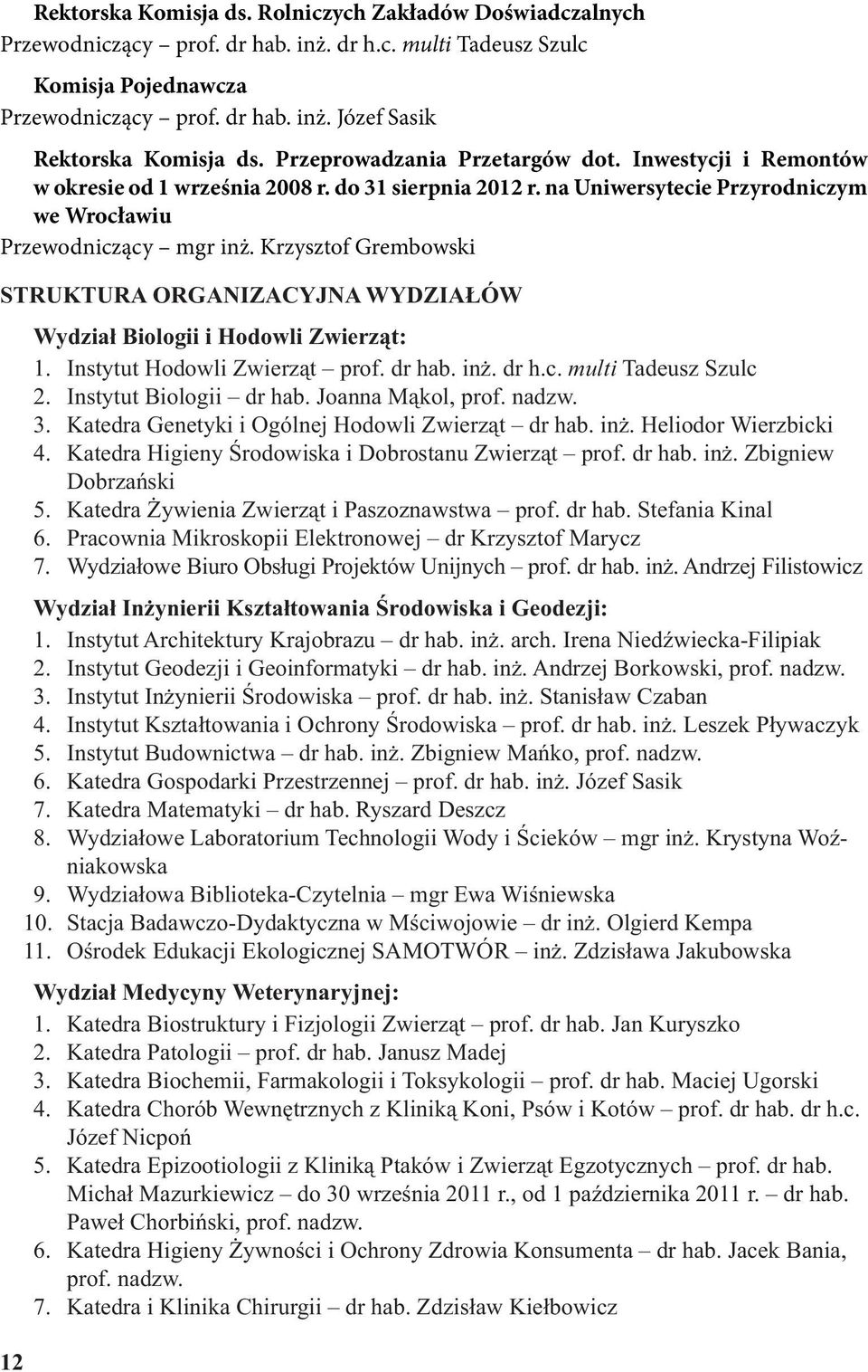 Inwestycji i Remontów w okresie od 1 września 2008 r. do 31 sierpnia 2012 r.