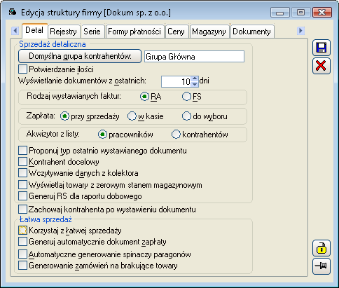 [Zmień] otwiera do podglądu i edycji pieczątkę firmy. [Wybierz] przypisuje wskazaną na liście pieczątkę do edytowanej struktury firmy.