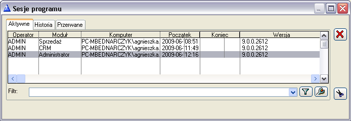 Rys. 1.3 Konfiguracja, zakładka: Ogólne/Parametry 2. 1.5 System 1.5.1 Okno: Aktywne sesje Okno słuŝy wyświetlaniu informacji o sesjach systemu CDN XL, dla danej bazy.