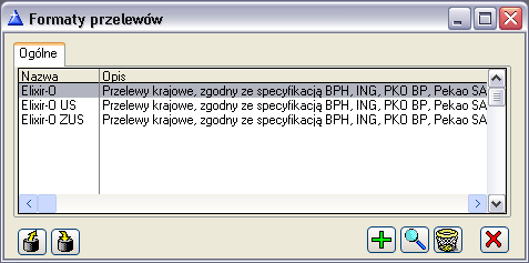 1.26.1 Formaty eksportu przelewów W oknie znajduje się lista formatów przelewów. W oknie znajdują się przyciski: Rys. 1.168 Lista formatów przelewów.