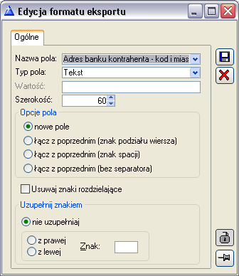 1.26.2.4 Edycja formatu pliku wymiany danych, zakładka: Stopka Na zakładce definiuje się ostatnią linię pliku wymiany danych. Rys. 1.172 Edycja formatu pliku wymiany danych, zakładka: Stopka.