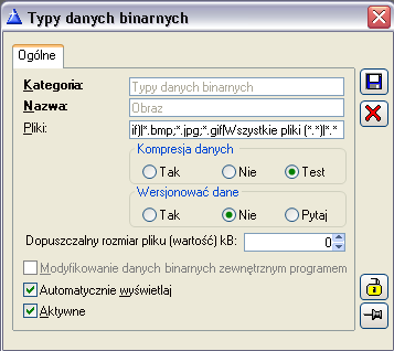 1.30.1 Typy danych binarnych (formaty) W systemie predefiniowane są następujące typy (formaty) danych binarnych: Archiwum - Archiwa (*.zip) *.zip Wszystkie pliki (*.*) *.* Outlook - Outlook (*.txt,*.