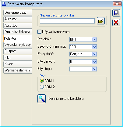 UŜywaj transceivera - istotne tylko dla cipherlabów pole zaznacza się, jeŝeli uŝywany jest transceiver (przejściówka com-irda).