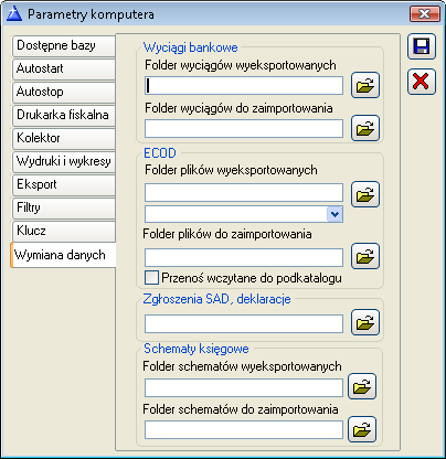 Rys. 1.212 Parametry komputera, zakładka: Klucz. 1.31.10 Konfiguracja komputera, zakładka: Wymiana danych W oknie definiuje się foldery, słuŝące wymianie danych. 1.31.10.1 ECOD Rys. 1.213 Parametry komputera, zakładka: Wymiana danych.