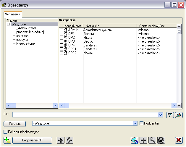 1.6 Operatorzy 1.6.1 Okno: Operatorzy Rys. 1.12 Przykład zastosowania dodatku lista dokumentów z ukrytą ikoną: Zmień.