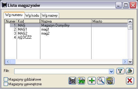 1.11 Magazyny 1.11.1 Lista magazynów Okno wyświetla listę magazynów, jakie są zarejestrowane w systemie CDN XL. Rys. 1.46 Lista magazynów, zakładka: Wg numeru.