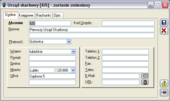 Rys. 1.61 Lista urzędów, zakładka Urzędy skarbowe. 1.15.