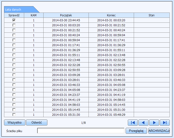 Rys. 25: Lista nagrań Pod listą z lewej strony znajdują się przyciski: Przycisk Funkcja Zaznacz wszystko. Pozwala zaznaczyć wszystkie pozycje na wyświetlonej liście. Uwaga!