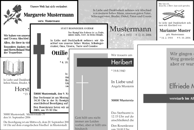 2. Die oben erwähnten obligatorischen und fakultativen Bestandteile der Todesanzeige deuten darauf hin, dass die Textsorte Todesanzeige zahlreiche Varianten und Zusätze zulässt.