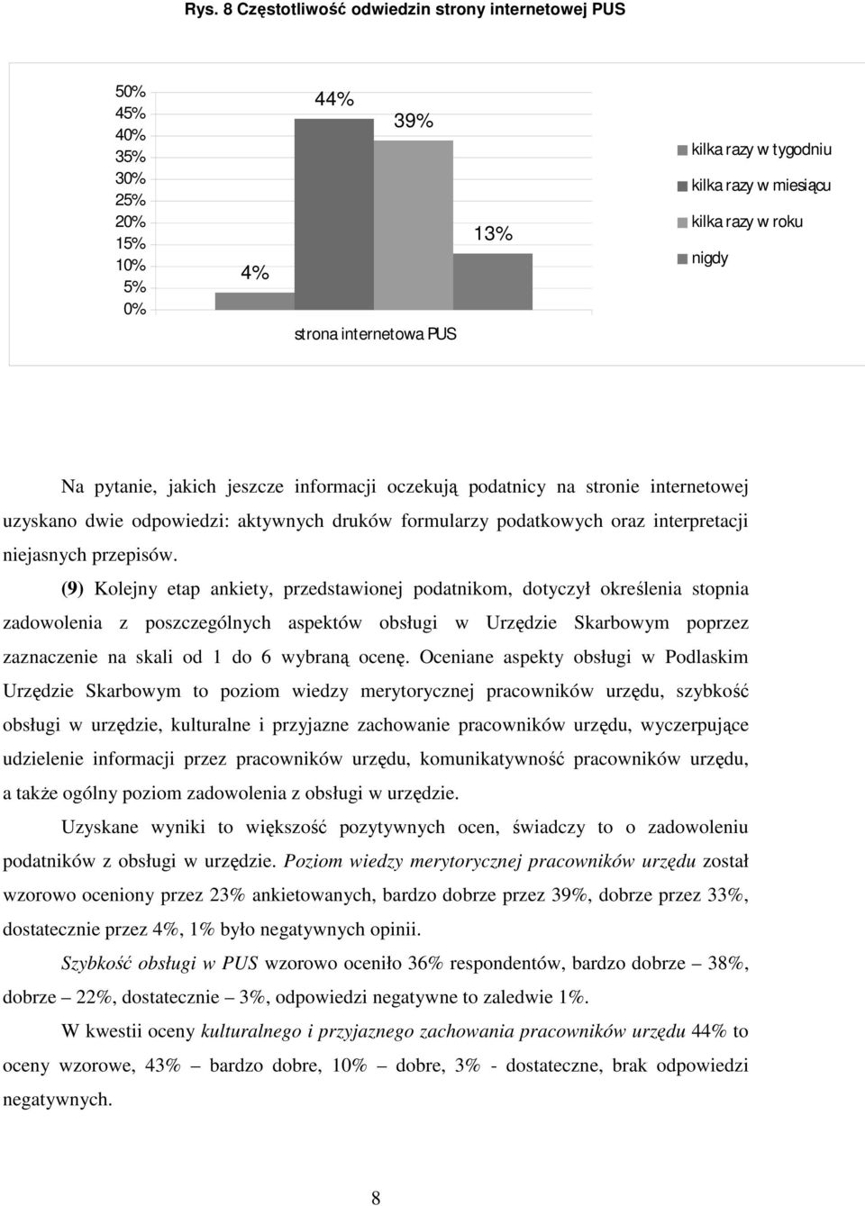 (9) Kolejny etap ankiety, przedstawionej podatnikom, dotyczył określenia stopnia zadowolenia z poszczególnych aspektów obsługi w Urzędzie Skarbowym poprzez zaznaczenie na skali od 1 do 6 wybraną