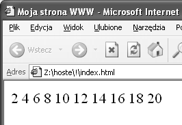 document.write (i + " "); Rozdział 2. Elementy języka 47 Efekt działania kodu został przedstawiony na rysunku 2.7. Wewnątrz pętli znajduje się instrukcja if sprawdzająca warunek (i % 2)!= 0.