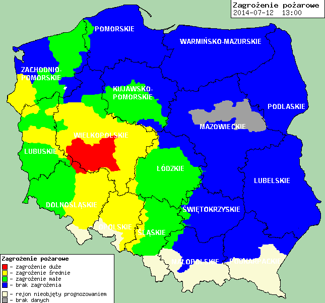 Zagrożenie pożarowe lasów Ostrzeżenie meteorologiczne NIE WYDANO