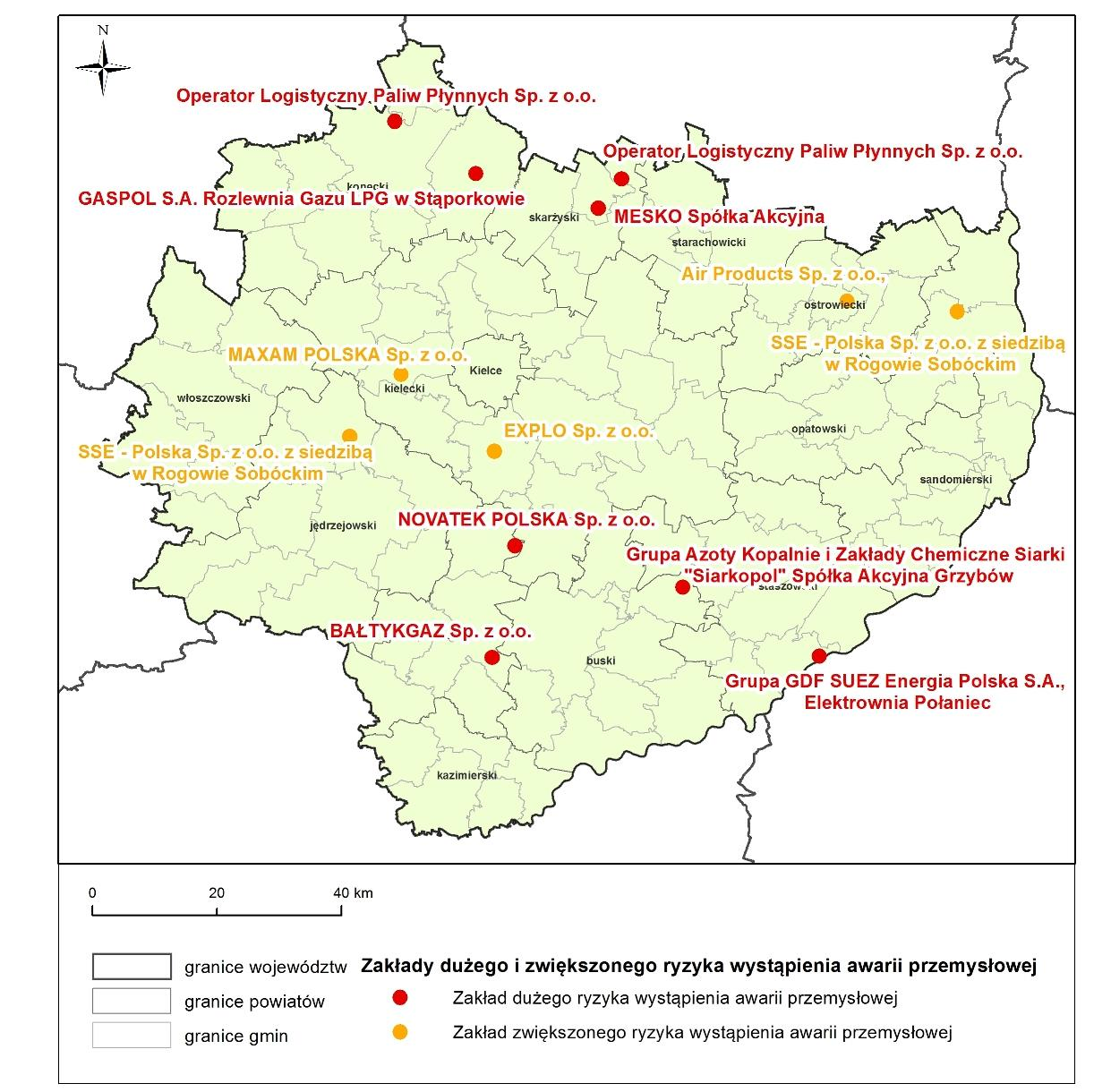 3.9. POWAŻNE AWARIE PRZEMYSŁOWE W Świętokrzyskim znajduje się 13 zakładów, które zgodnie z obowiązującymi przepisami mogą być potencjalnymi sprawcami awarii przemysłowych.