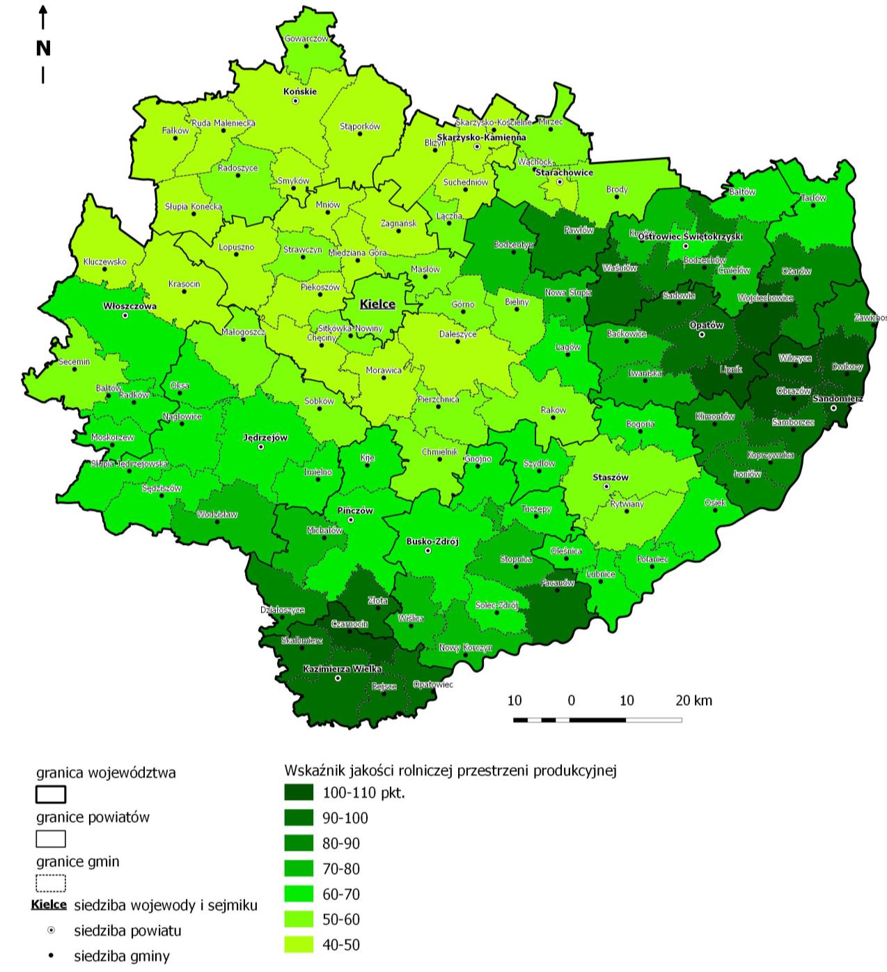 świętokrzyskie plasuje się powyżej średniej krajowej i pomimo wyraźnej polaryzacji przestrzennej umożliwia produkcję płodów rolnych o wysokiej jakości. W województwie świętokrzyskim 176,3 tys.