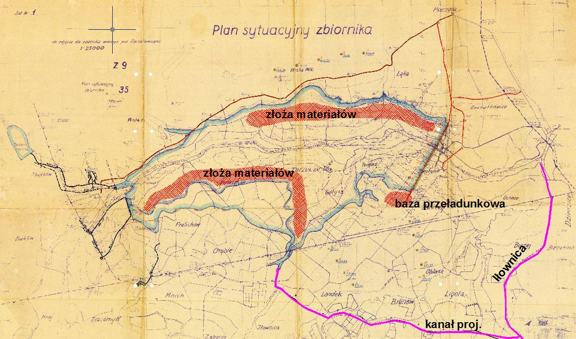 Lokalizacja złóż materiałów na zapory, i bazy