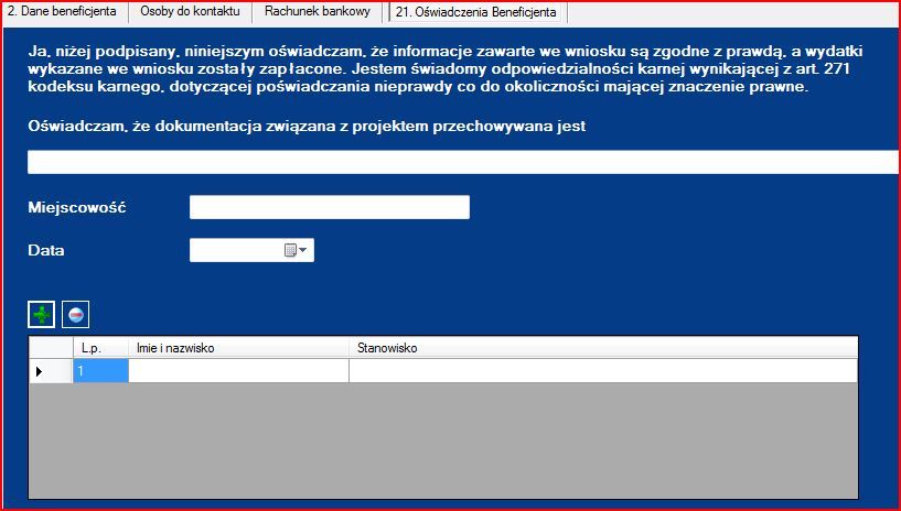 Określenie miejsca przechowywania dokumentacji związanej z realizacją projektu powinno zawierać: aktualny adres, nazwę działu/działów, w którym przechowywana jest dokumentacja lub numery pomieszczeń.