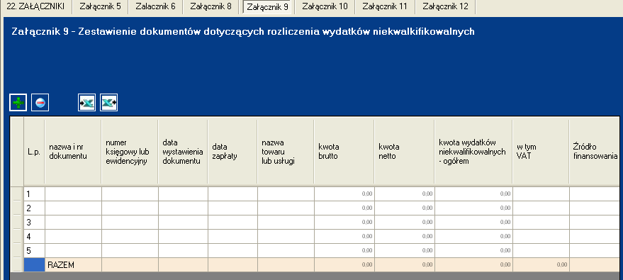 Tabela stanowi załącznik wyłącznie do wniosku o płatność końcową.