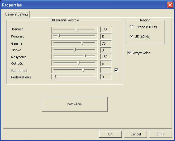 6 Właściwości 1 W panelu sterowania Philips CamSuite kliknij przycisk. 2 Kliknij przycisk [Webcam settings].»» Zostanie wyświetlone okno [Properties].