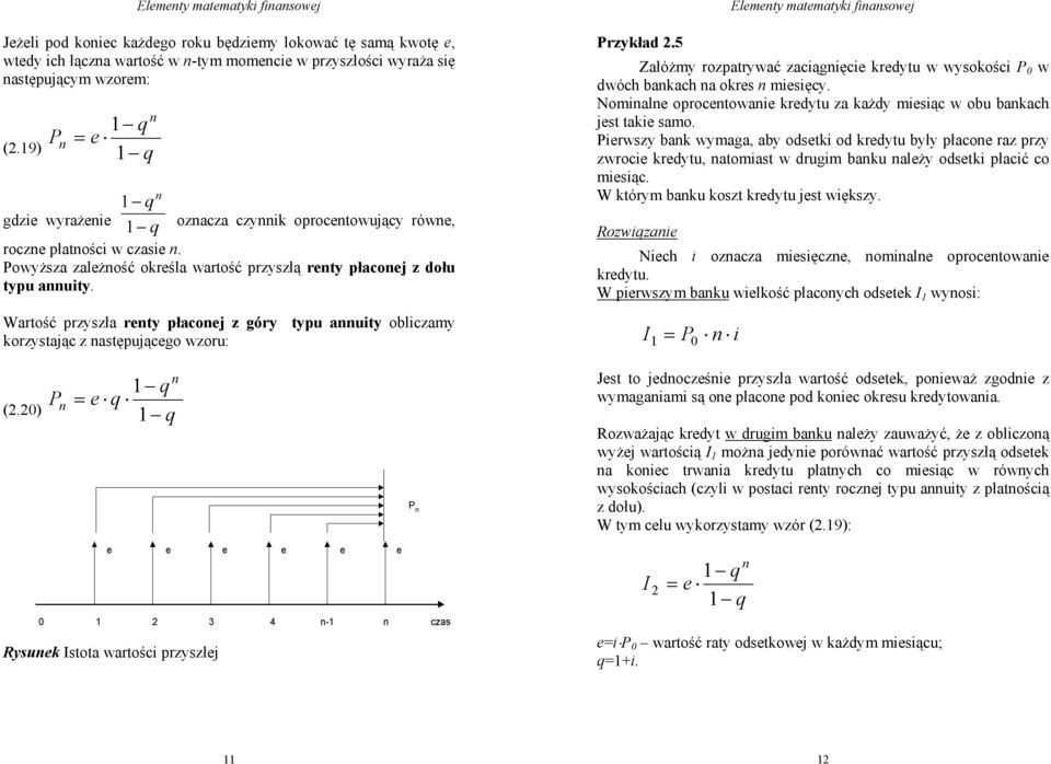 Watość pzyszła ty płacoj z óy typu auity obliczamy kozystając z astępująco wzou: Elmty matmatyki fiasowj zykład.5 Załóżmy ozpatywać zaciąięci kdytu w wysokości w dwóch bakach a oks misięcy.