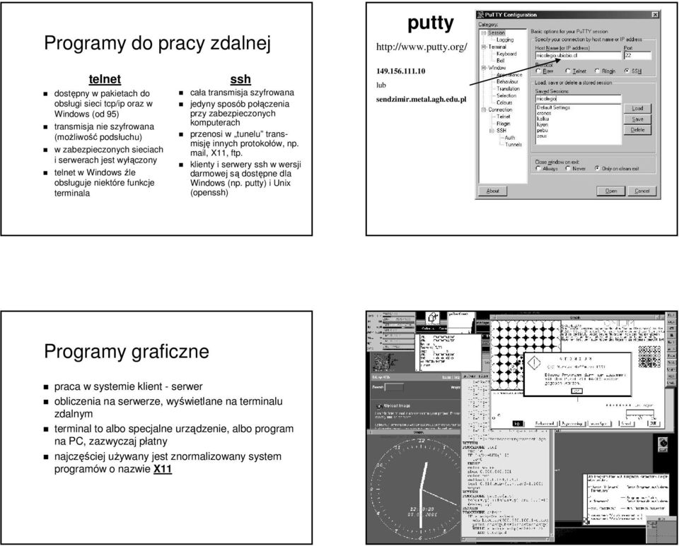 org/ telnet dostępny w pakietach do obsługi sieci tcp/ip oraz w Windows (od 95) transmisja nie szyfrowana (możliwość podsłuchu) w zabezpieczonych sieciach i serwerach jest wyłączony telnet w Windows