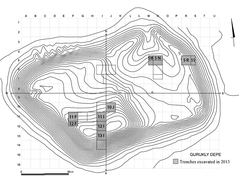 BARBARA KAIM excavations in four trenches explored during the previous seasons (14 I, 13 I, 12 I, 11 I and 12 F) 1 were continued and a new trench (F 13) was opened (Fig. 2).