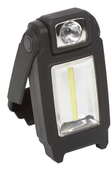 HANDY COB LED OPRAWY BATERYJNE / BATTERY HAND LAMPS w komplecie: / included: - Moc: 1W - Źródło światła: COB LED - Korpus z ABS pokrytego gumą - Klosz z transaprentnego PVC - Wielopozycyjne ramię