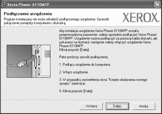 Ponowna instalacja oprogramowania drukarki Oprogramowanie można zainstalować ponownie, jeżeli instalacja nie zakończy się pomyślnie. 1 Uruchom system Windows.