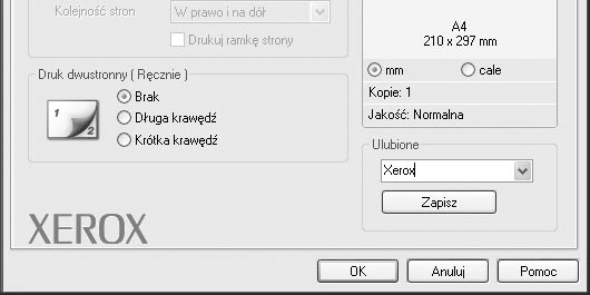 Karta Dodatki Istnieje możliwość wyboru opcji wydruku dokumentu. Więcej informacji na temat korzystania z właściwości drukarki znajdziesz w Drukowanie dokumentu na stronie 11.